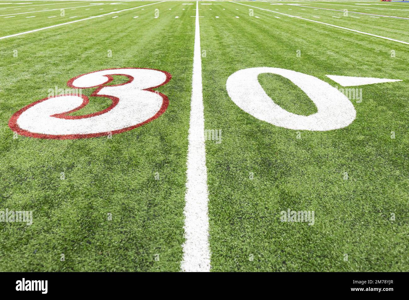 January 8, 2023 The number 3 of the 30 yard lines are painted in