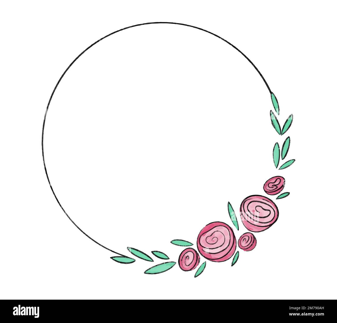 Vector round frame decorated with roses and peonies hand drawn ...