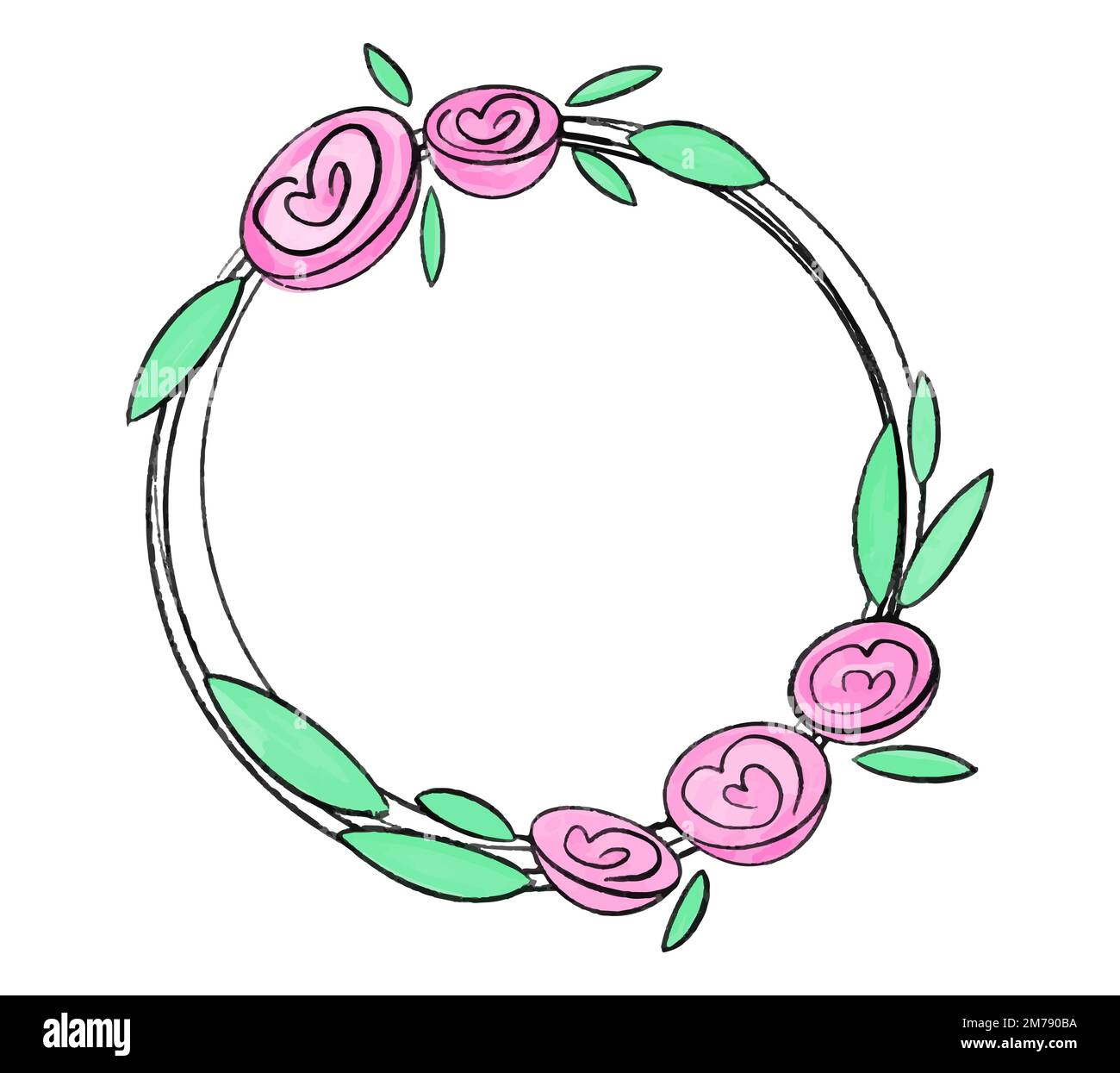 Vector round frame decorated with roses and peonies hand drawn ...