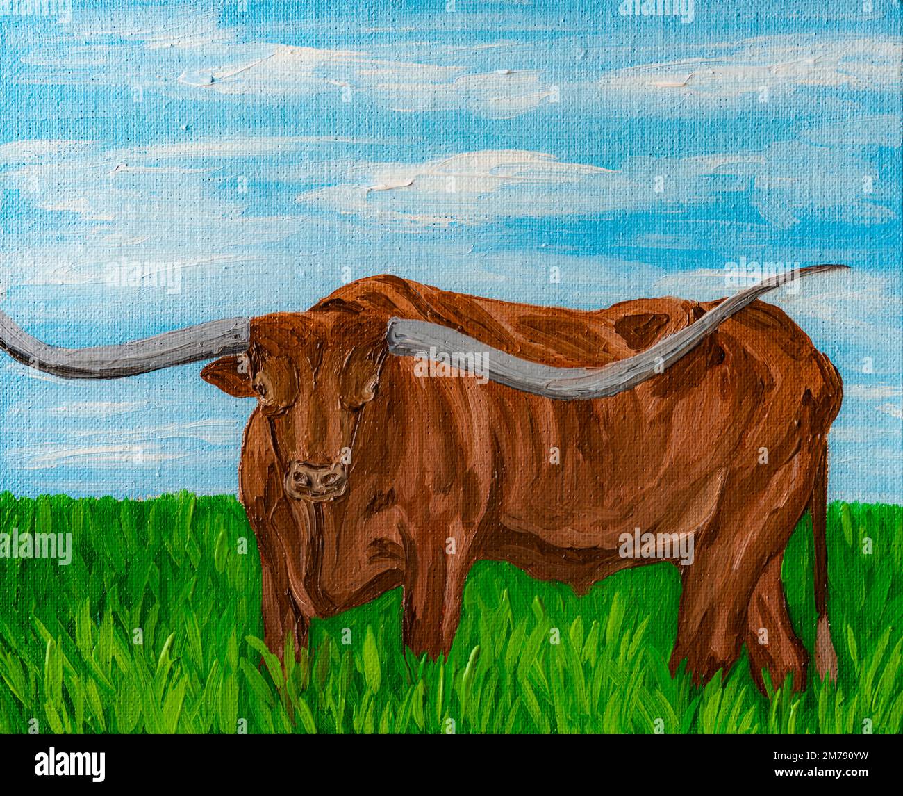 Texas Longhorn, oil painting on canvas. Stock Photo