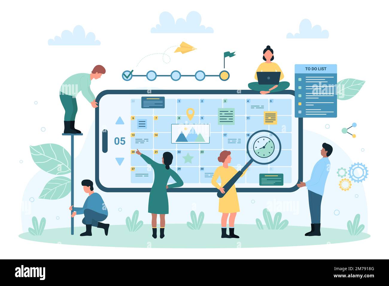 Business project planning online, strategy of time management vector