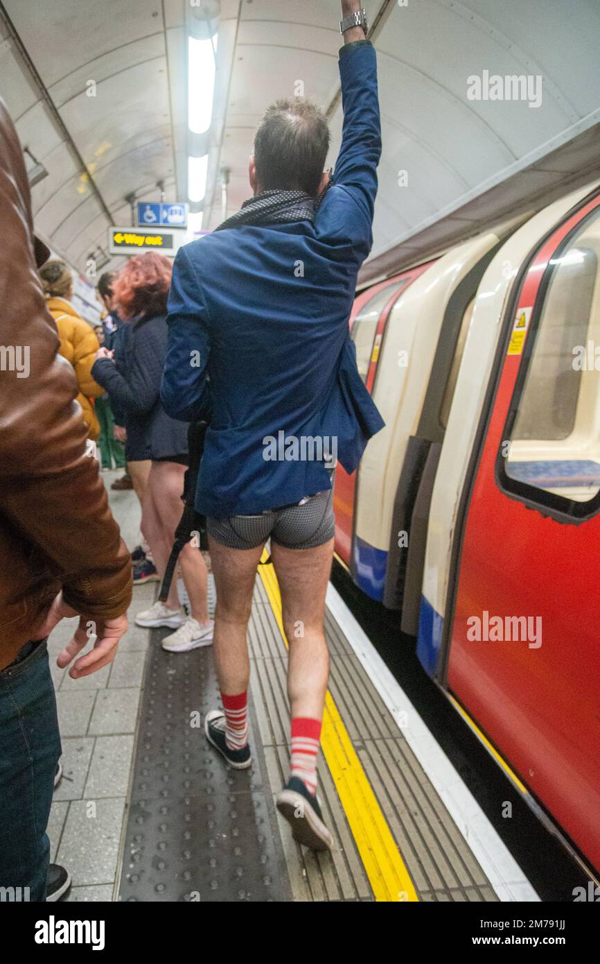 London, UK. 8th Jan, 2023. No Trousers on the Tube Day Returns After