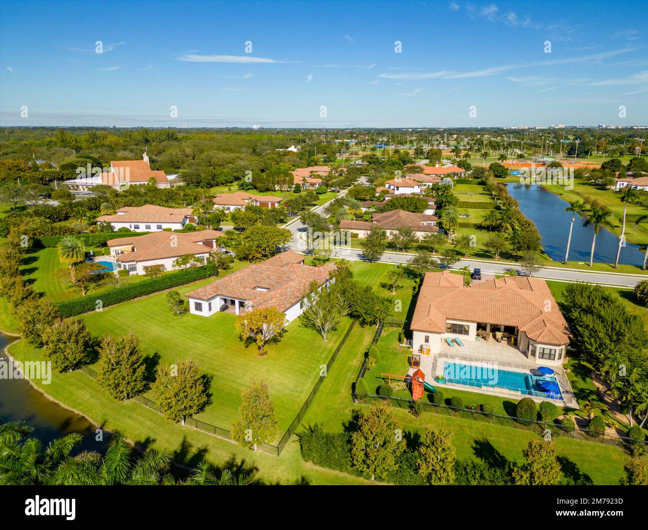 davie, FL, USA January 6, 2022 Aerial photo luxury mansions at Parkside Estates development