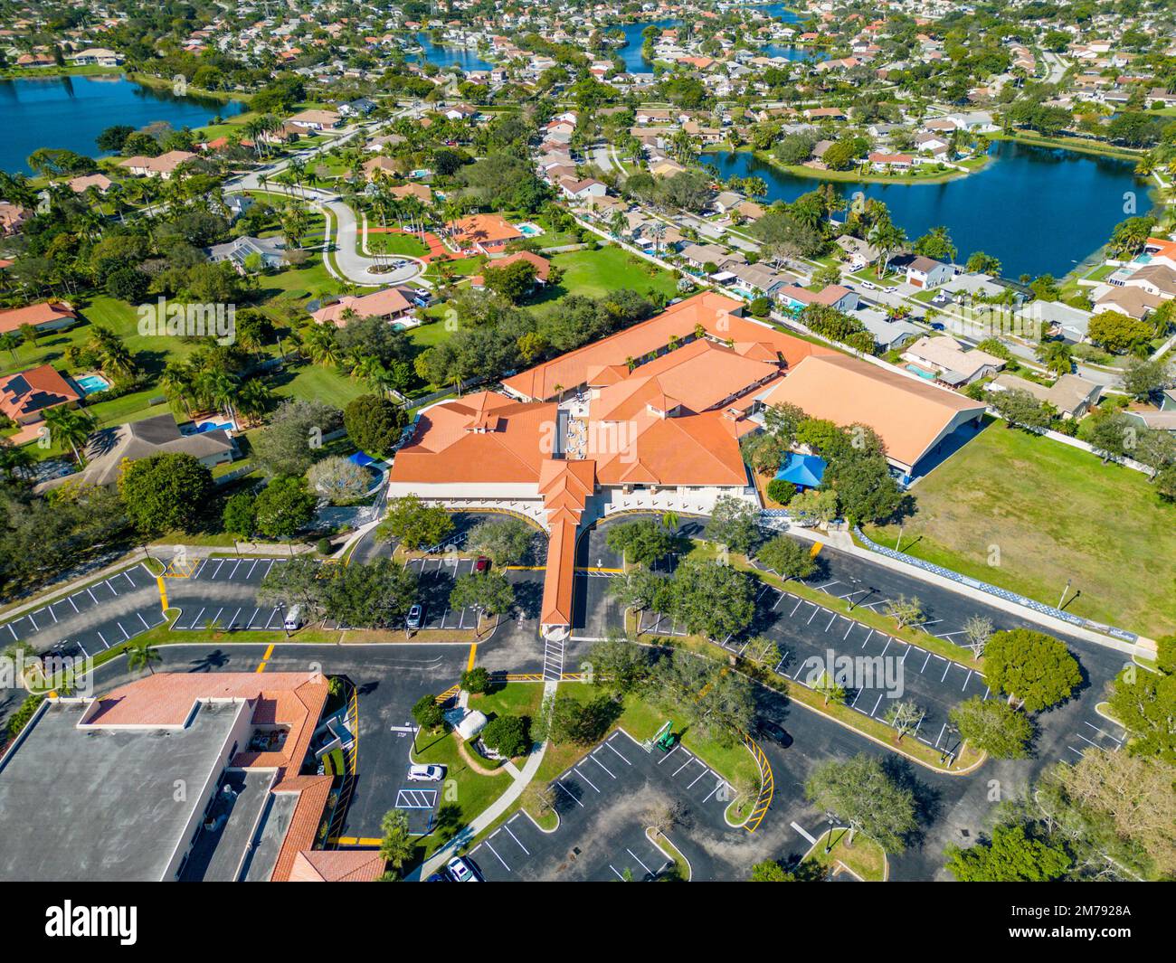 Davie, FL, USA January 6, 2022 Aerial photo St Bonaventure Catholic