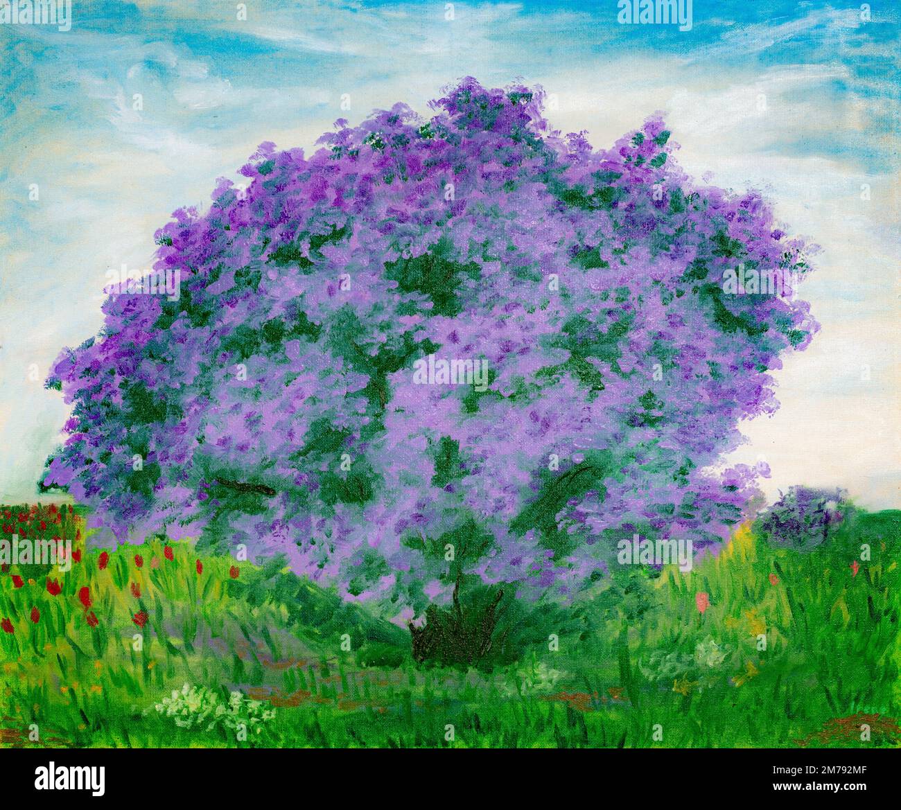 Lilac bush, oil painting on canvas. Stock Photo