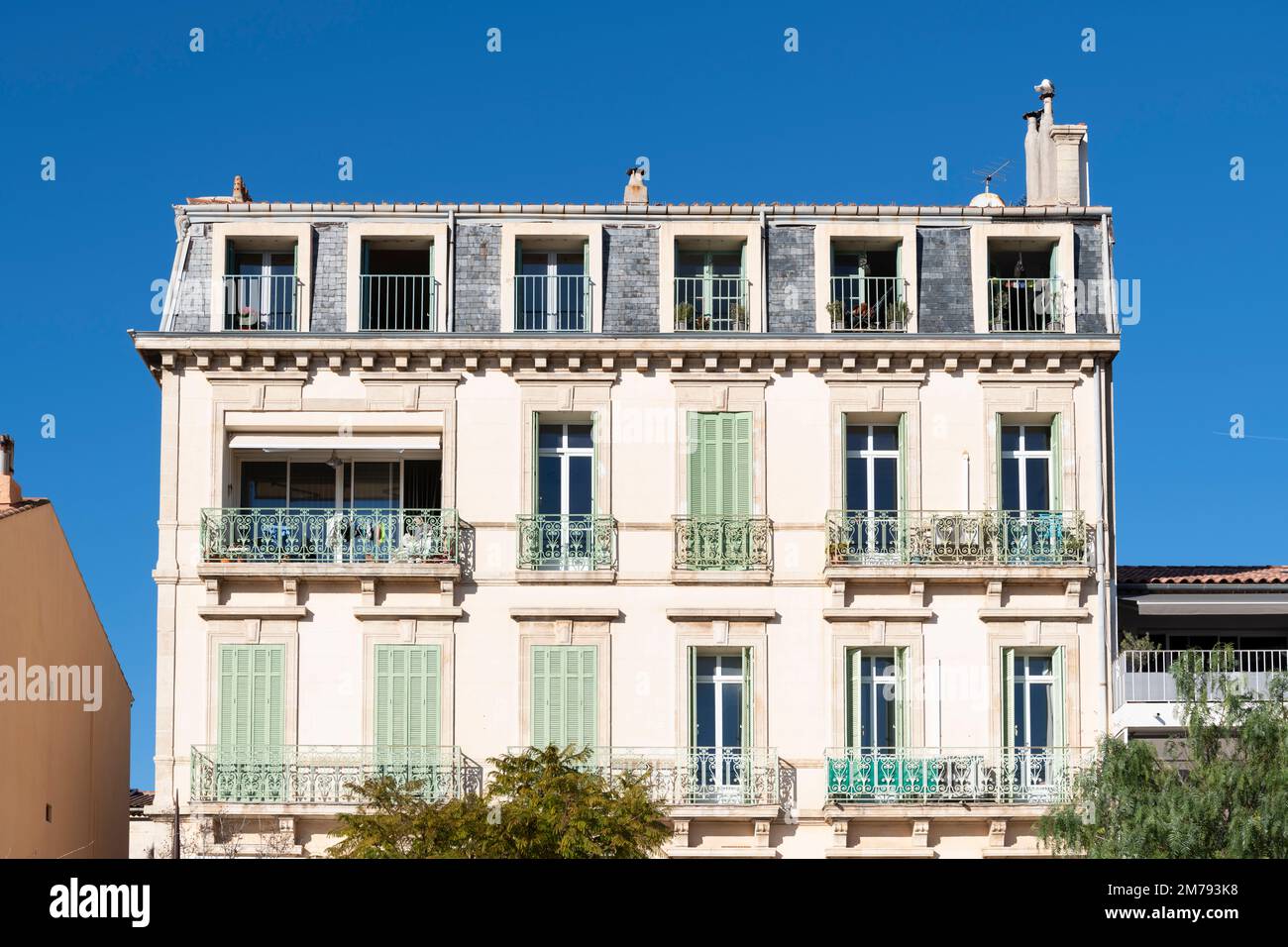 Building in Bandol against blue, south of France Stock Photo