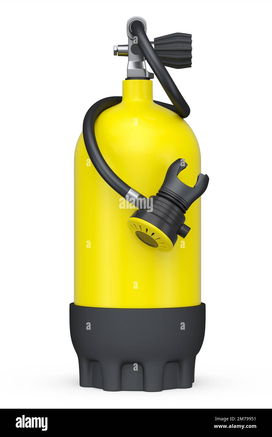 Yellow diving tank full oxygen for snorkeling isolated on a white