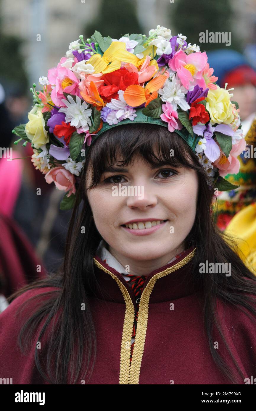 Lviv, Ukraine 8 january 2023. Ukrainian woman participant pose for a