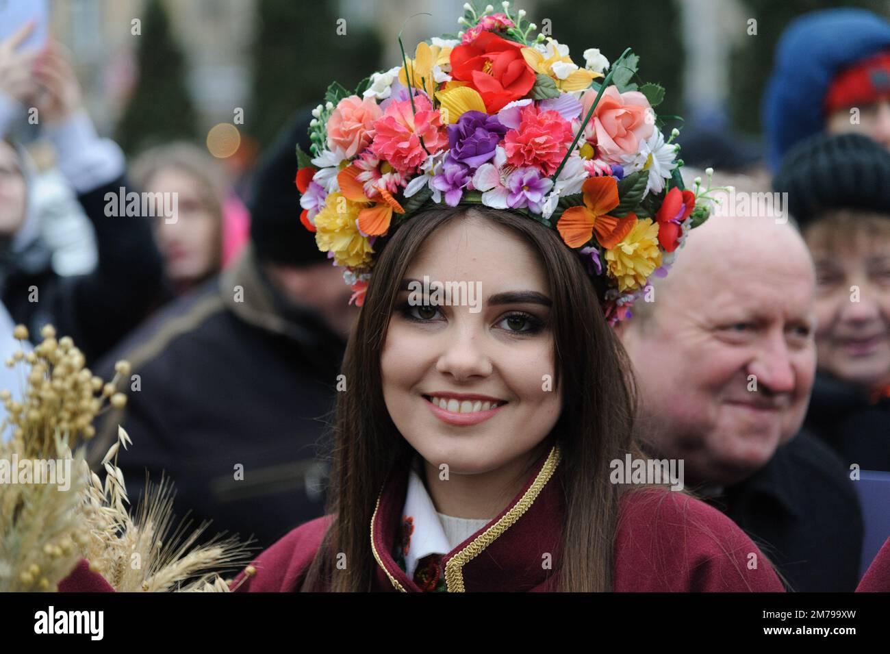 Lviv, Ukraine 8 january 2023. Ukrainian woman participant pose for a