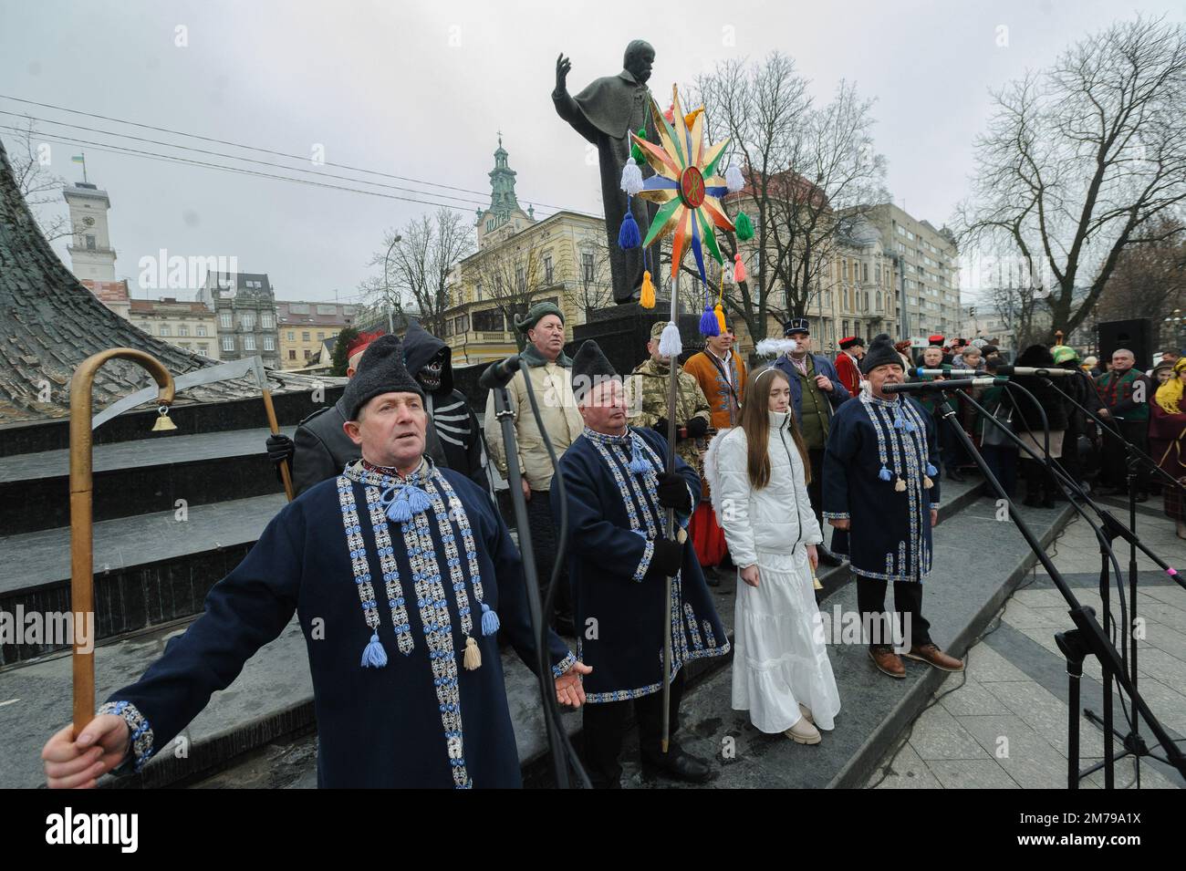Lviv, Ukraine 8 january 2023. Participants play during Folk folklore