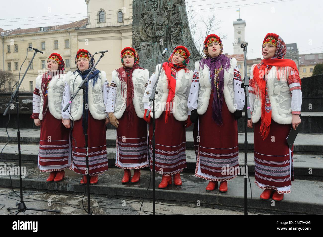 Lviv, Ukraine 8 january 2023. Participants play during Folk folklore