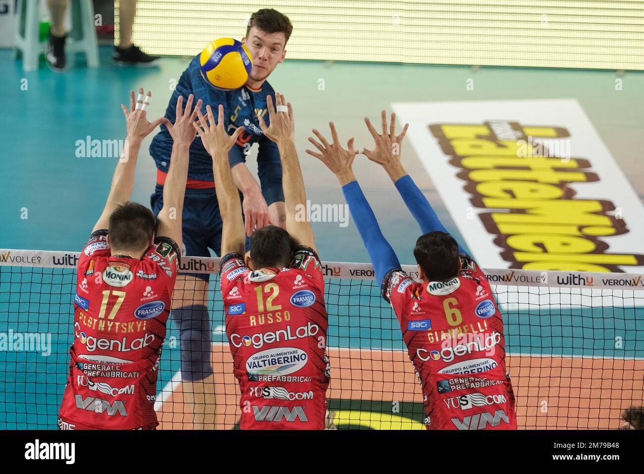 Attack by Maksim Sapozhkov - WithU Verona during WithU Verona vs Sir Safety  Susa Perugia, Volleyball Italian Serie A Men Superleague Championship in  Verona, Italy, January 08 2023 Stock Photo - Alamy