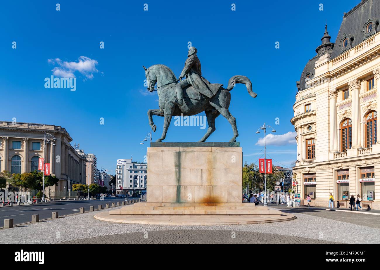 A picture of the Equestrian Statue of Carol I, in Bucharest Stock Photo ...