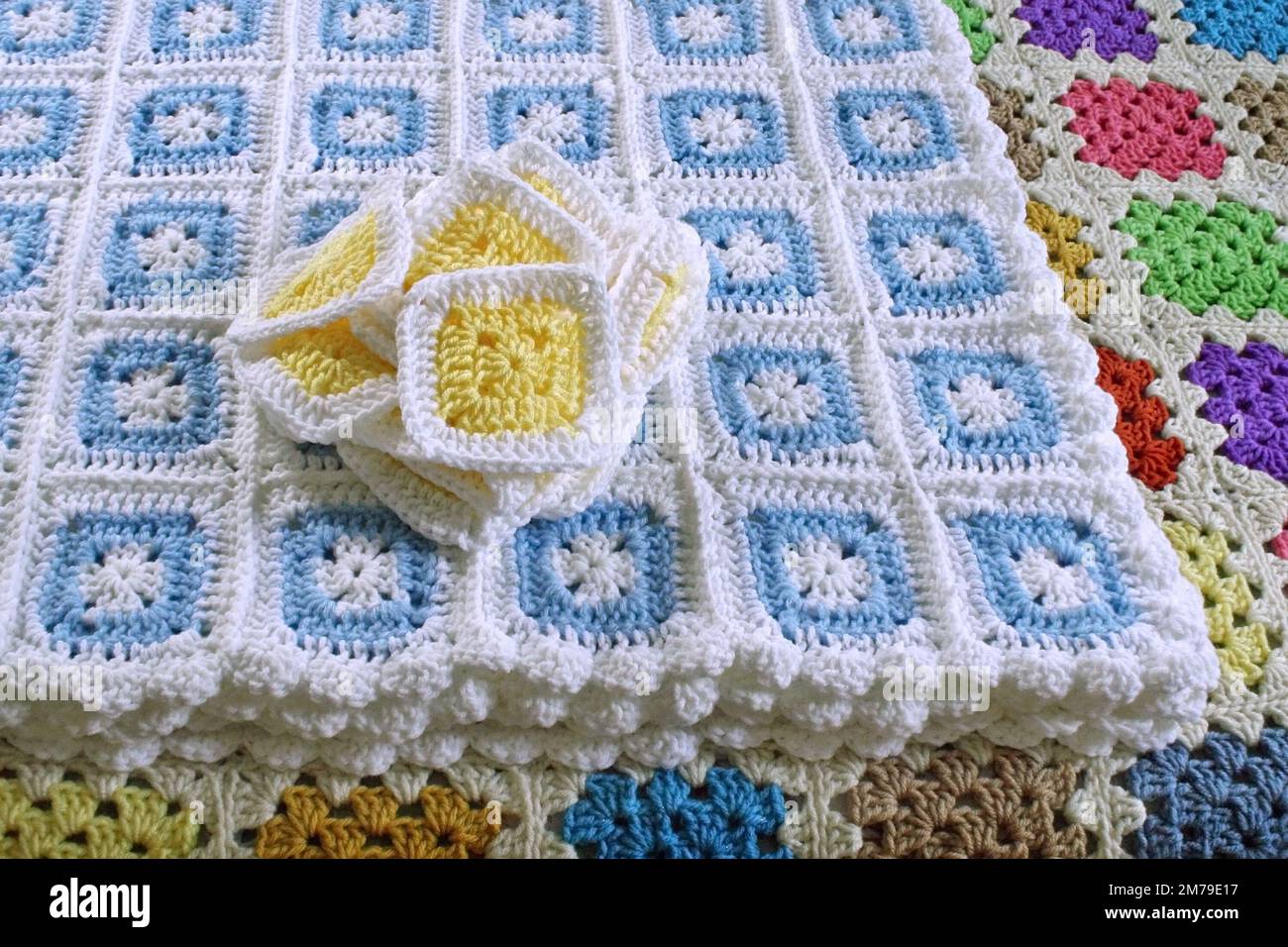Crocheted granny squares and granny square blankets stock photo alamy