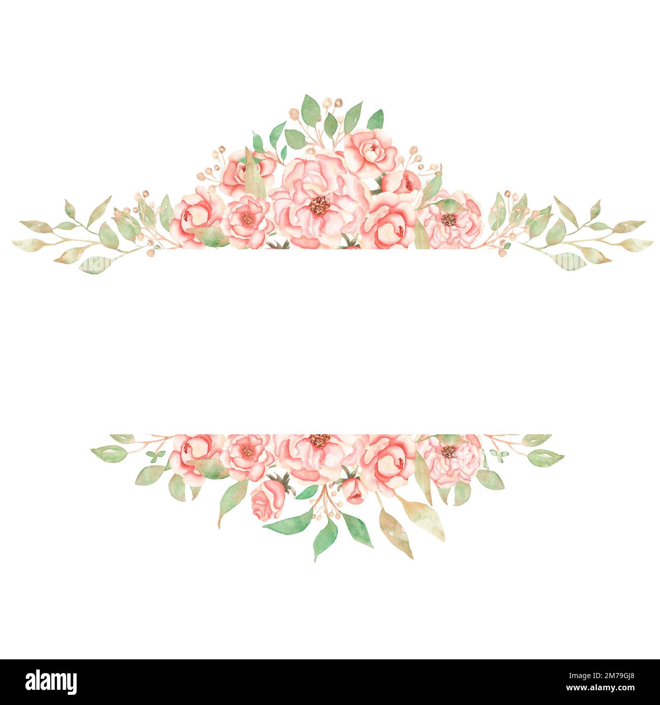 Watercolor Vintage pink peony frame clip art. Coral flower bouquet.  Watercolor florals composition. Coral Roses illustration. Greenery  arrangements Stock Photo - Alamy