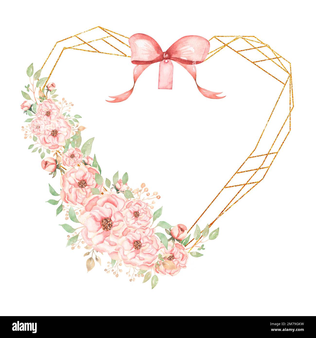 Watercolor Floral Heart Frame Clipart, Valentines Day Pink Flowers ...