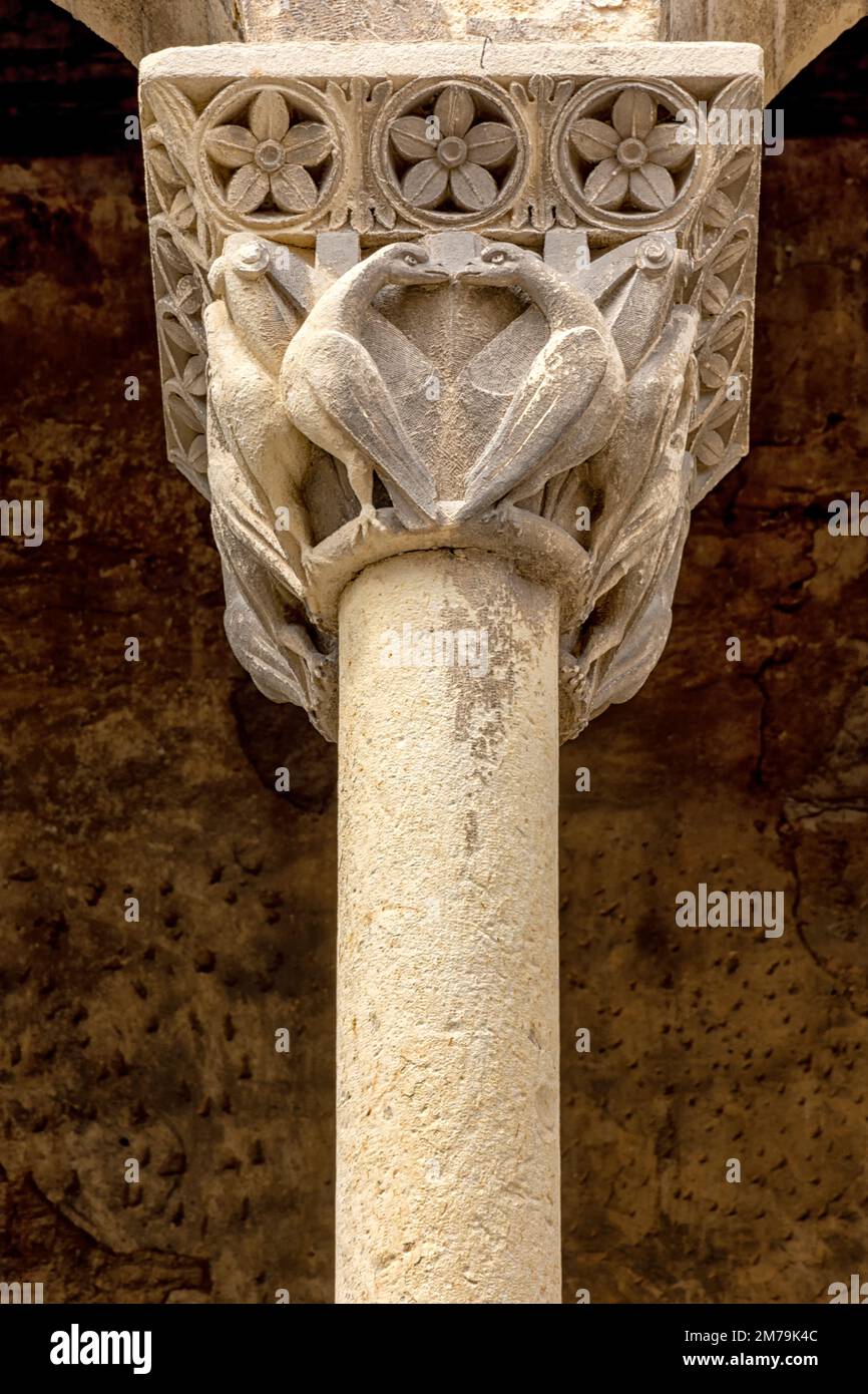 capital and column church of San Martin, Segovia Stock Photo