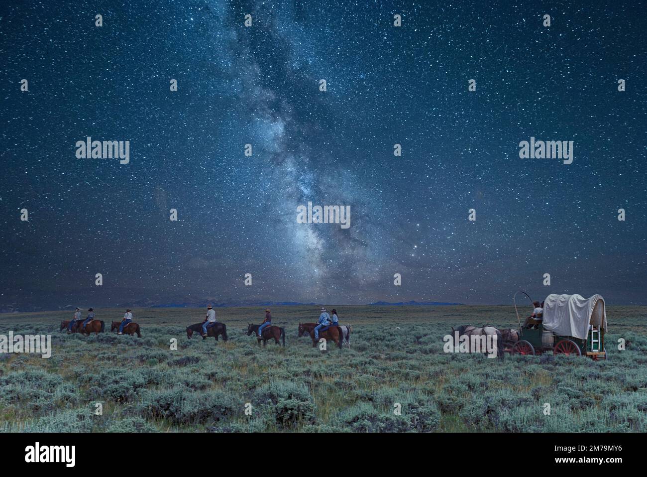 USA, Wyoming, Rocky Mountains, Fremont County, Lander, Oregon trail, astro sky Stock Photo