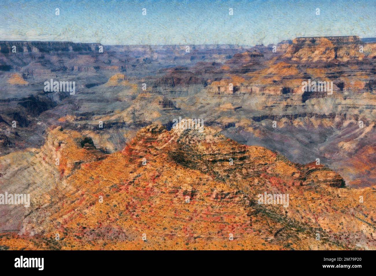 Digital watercolor painting effect on photo of scenic view of the Grand Canyon during late summer Stock Photo