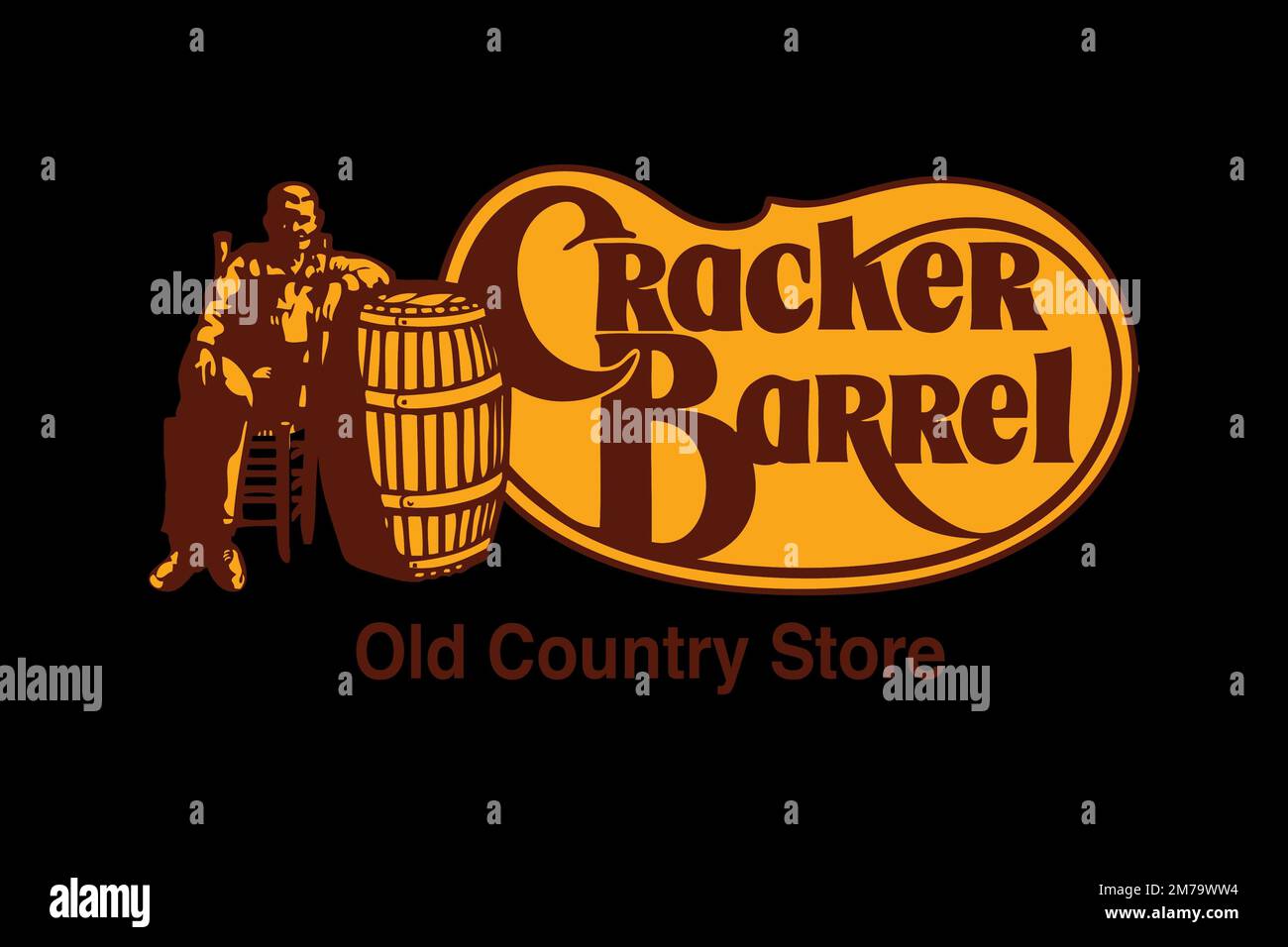 Cracker Barrel, Logo, Black Background Stock Photo