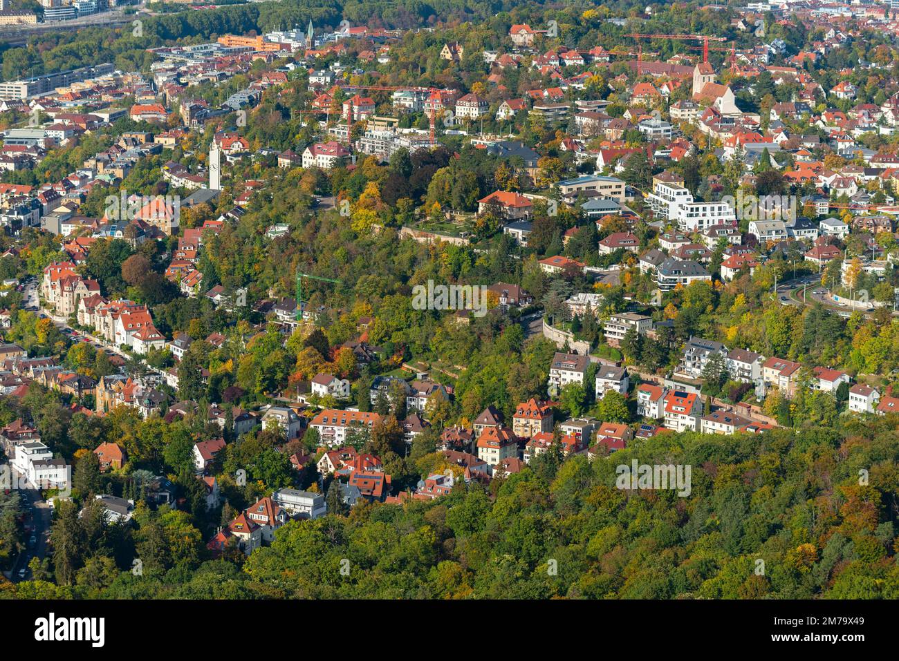 View of Stuttgart from TV tower, from above, autumn, forest, slope ...