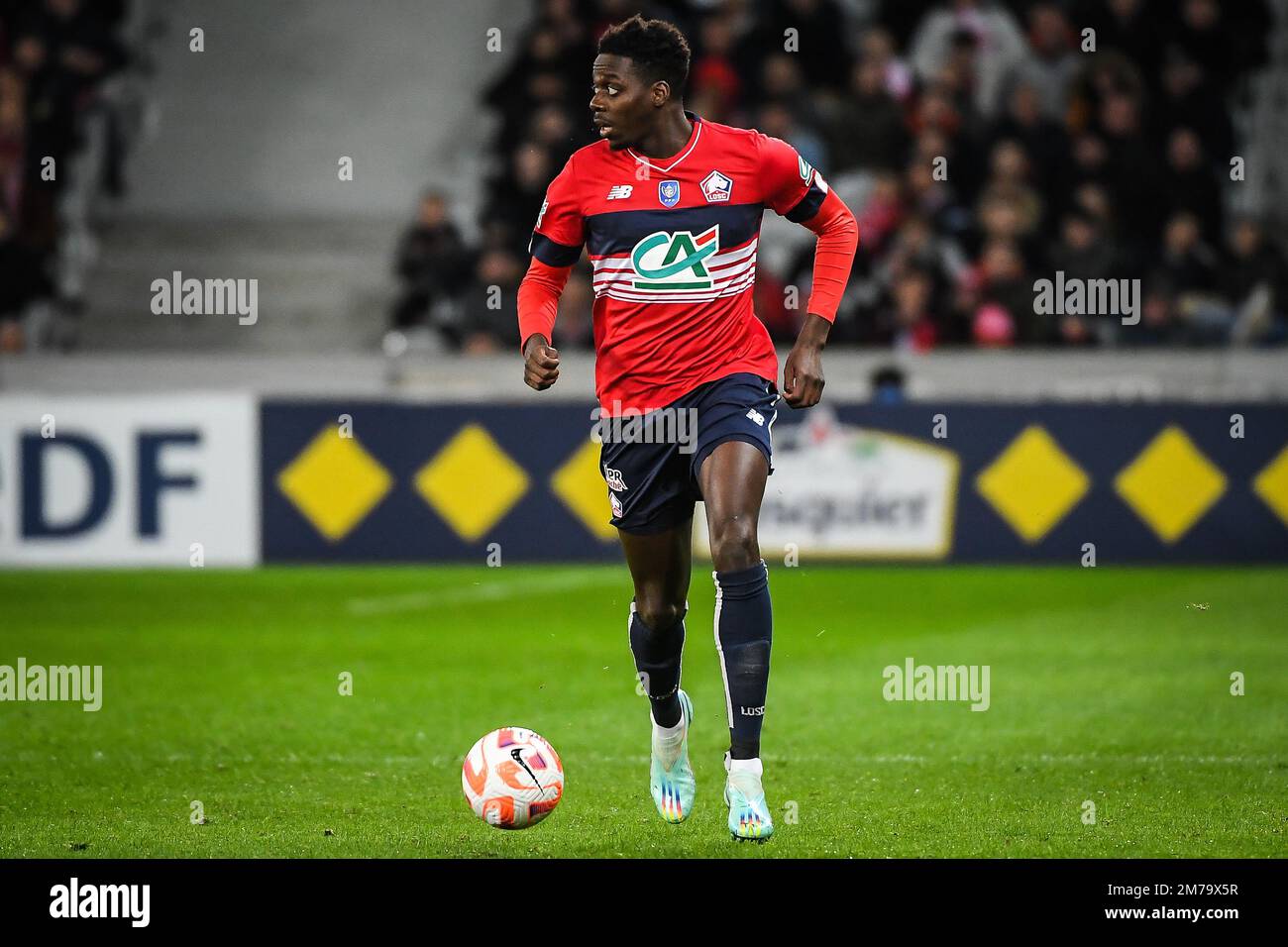 Mohamed BAYO of Lille during the French Cup, round of 64 football match  between LOSC Lille and ESTAC Troyes on January 8, 2023 at Pierre Mauroy  stadium in Villeneuve-d'Ascq, France - Photo