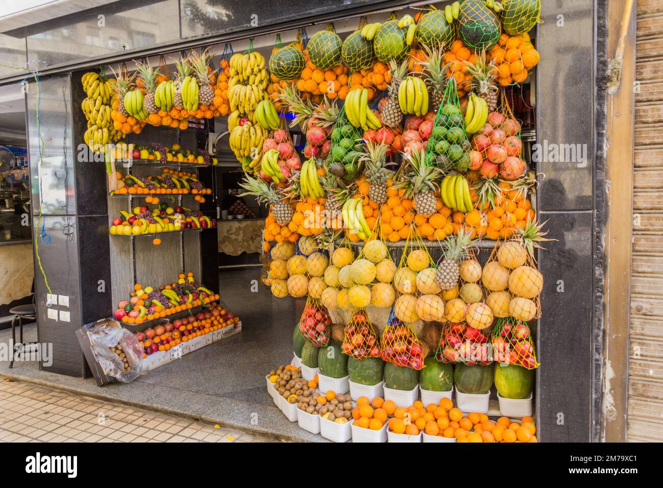 Various fruits at a juice store in Cairo, Egypt Stock Photo Alamy