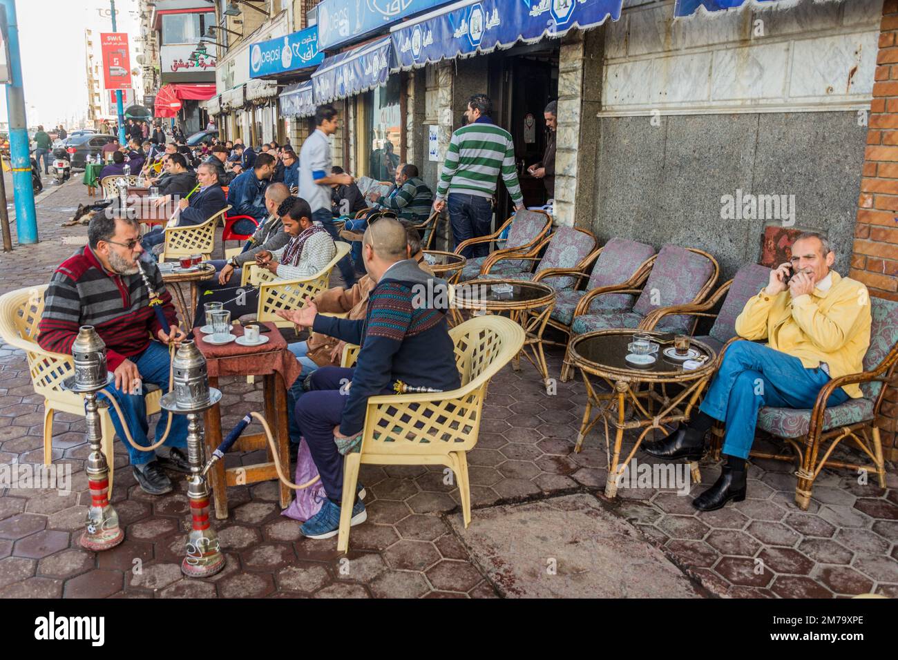 ALEXANDRIA, EGYPT FEBRUARY 1, 2019 People in a traditional street