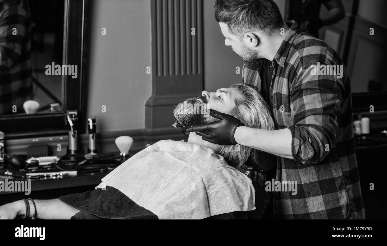 Getting ready. bearded man. hair and beard care. confident and handsome ...