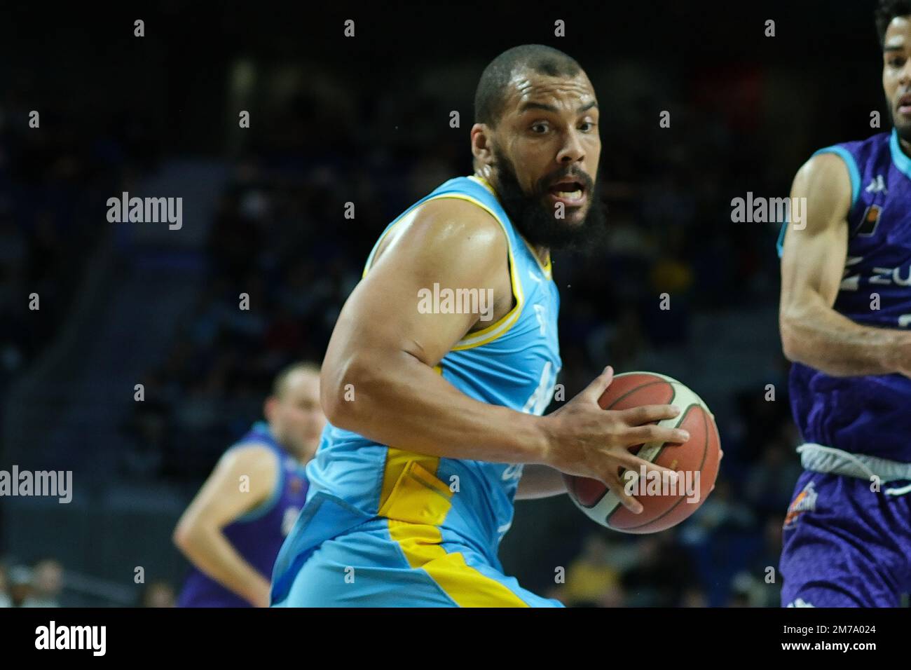 Madrid, Spain. 08th Jan, 2023. Player Kevin Larsen of Movistar Estudiantes  seen in action during the Spanish league, Liga LEB Oro, basketball match  between Movistar Estudiantes and Zunder Palencia at Wizink Center