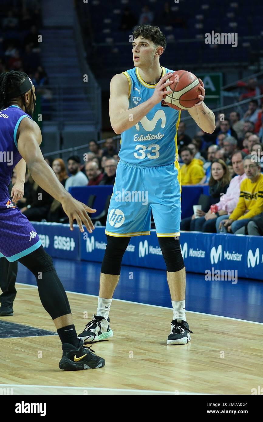 Player Ruben Dominguez of Movistar Estudiantes seen in action during the  Spanish league, Liga LEB Oro, basketball match between Movistar Estudiantes  and Zunder Palencia at Wizink Center pavilion. Final scores; Movistar  Estudiantes