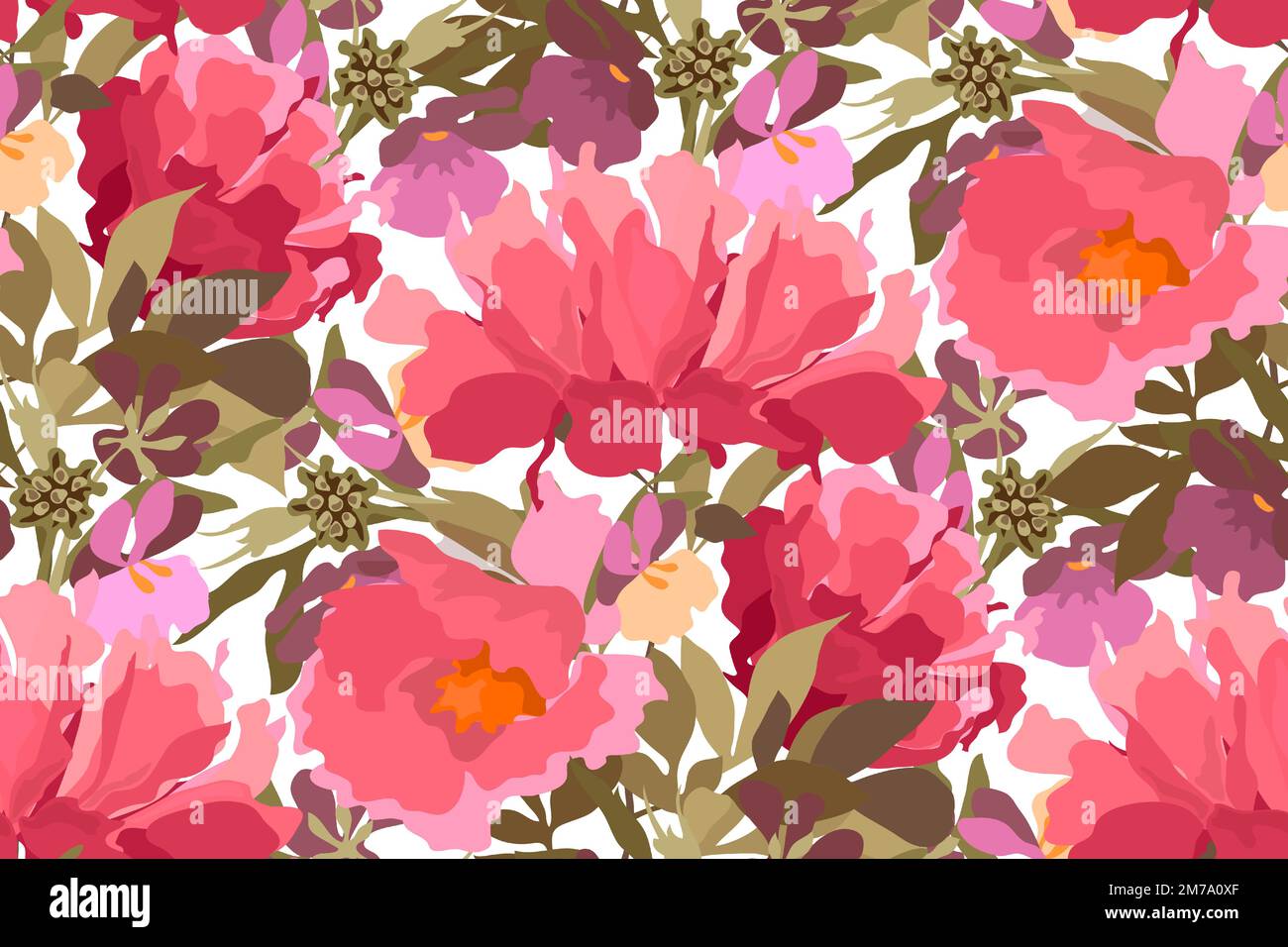 Vector floral seamless pattern with peonies. Stock Vector