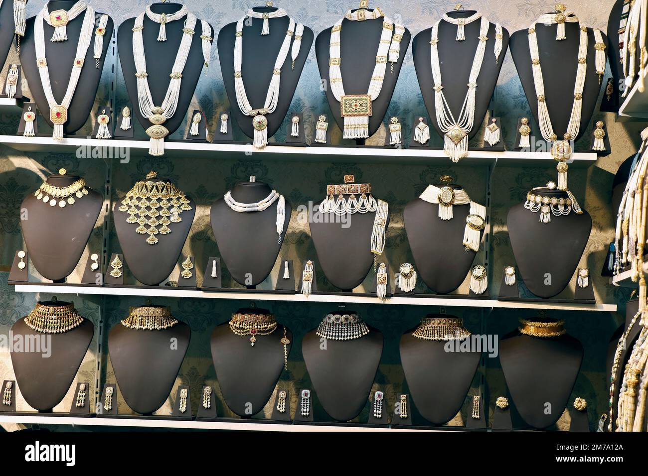 Gold jewelry diamond shop with rings and necklaces luxury retail store ...