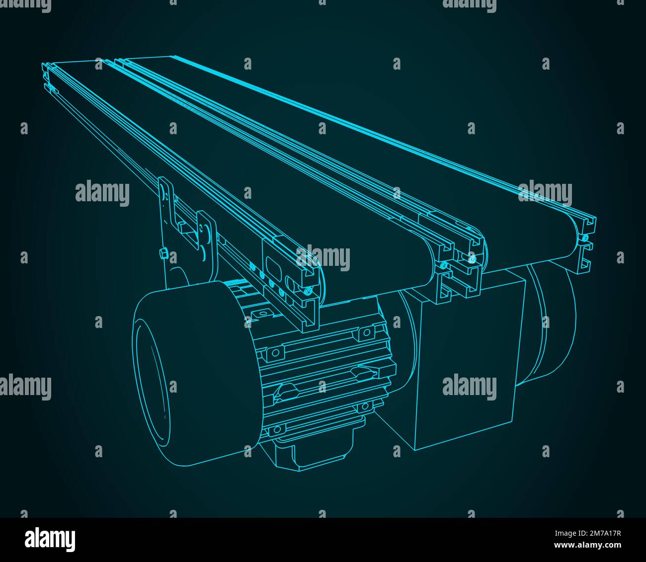 Stylized vector illustrations of double belt conveyor with bottom drive