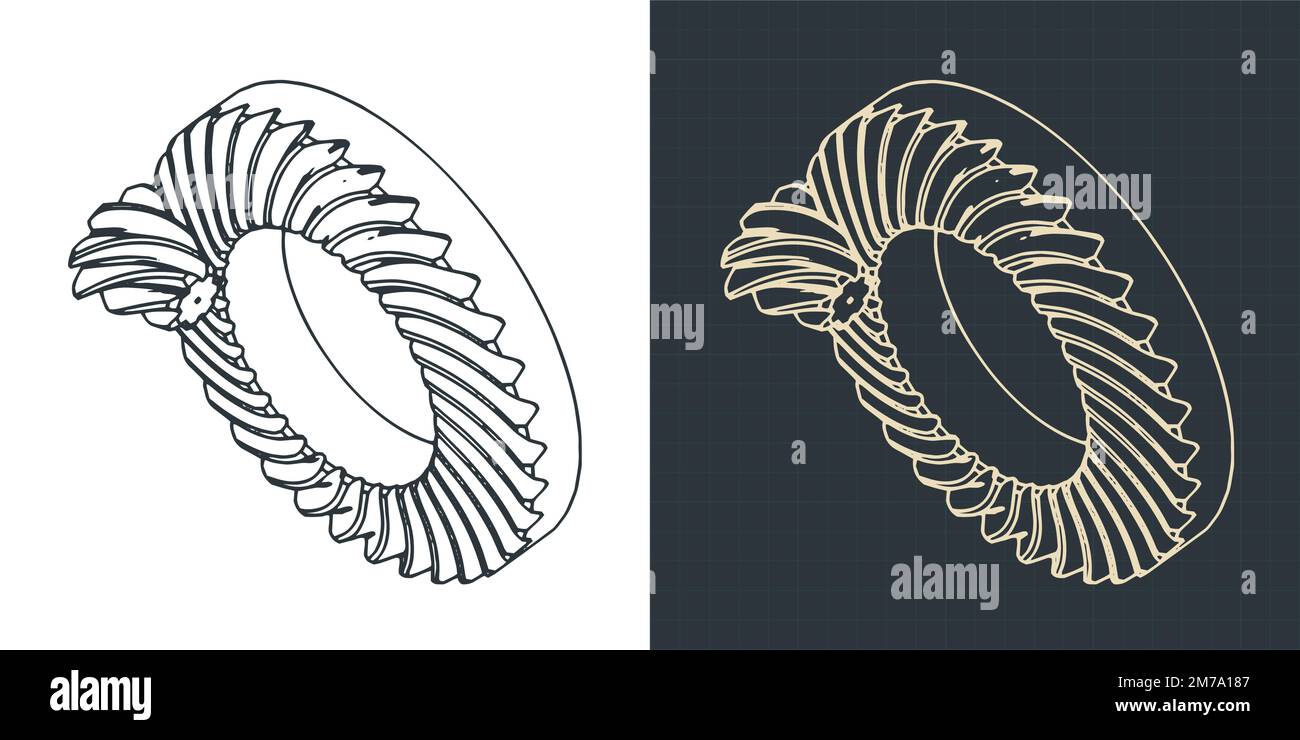 Stylized vector illustrations of isometric blueprints of ratio spiral