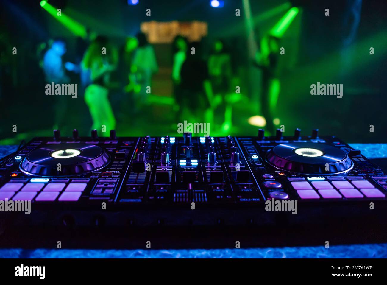 professional DJ mixer on table in at party Stock Photo Alamy