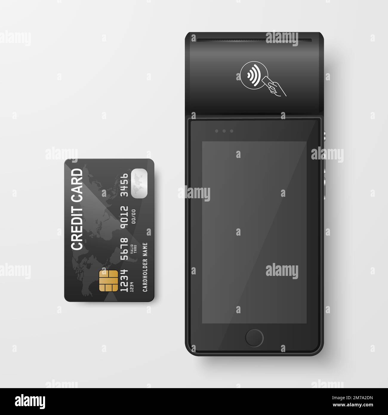 Vector 3d Gray NFC Payment Machine and Credit Card Isolated. Wi-fi ...