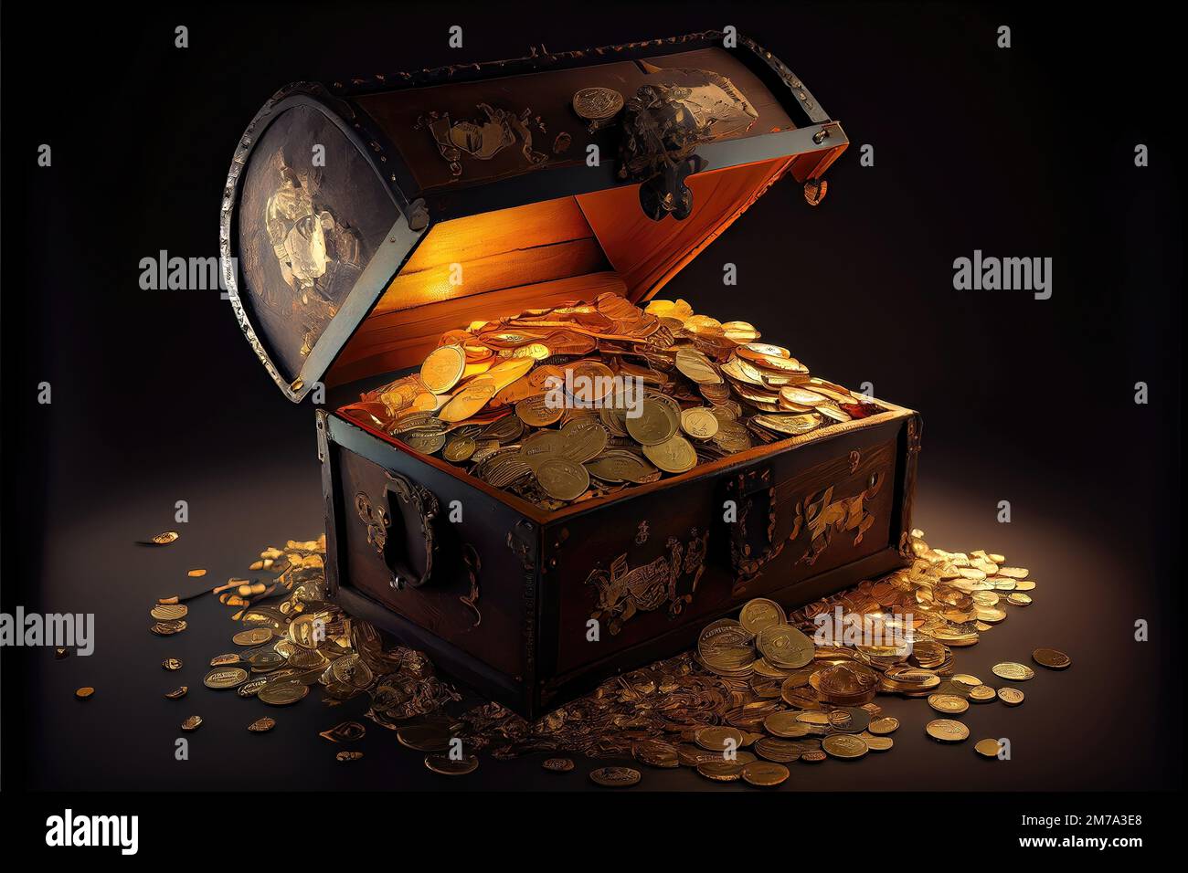 Chest gold treasure coins hi-res stock photography and images - Alamy