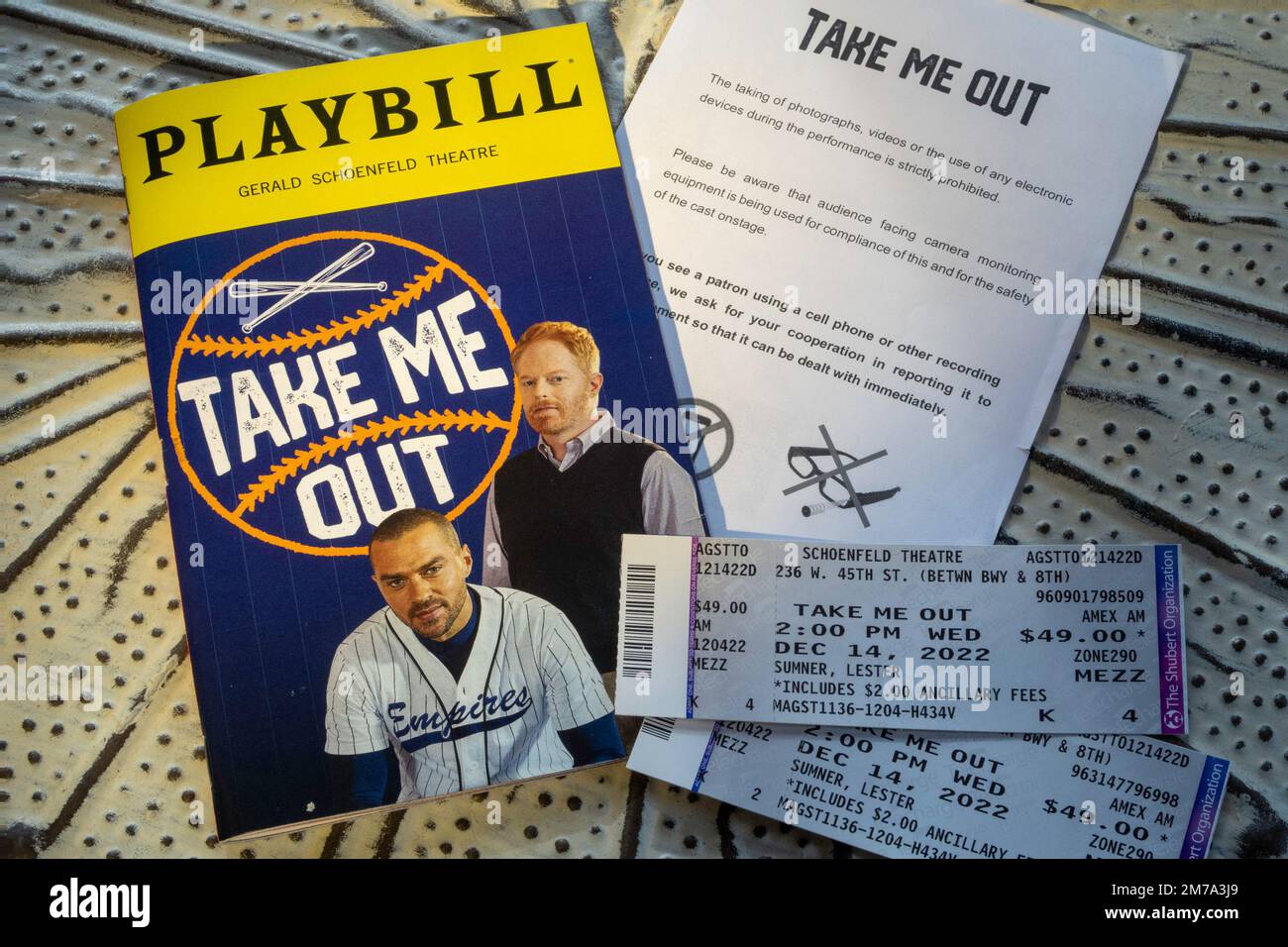 'Take Me Out' playbill from the Gerald Schoenfeld Theatre, New York City, USA  2022 Stock Photo