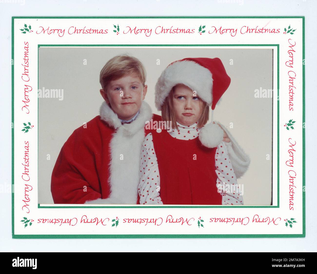 Vintage family portrait Christmas Card, USA  1990s Stock Photo