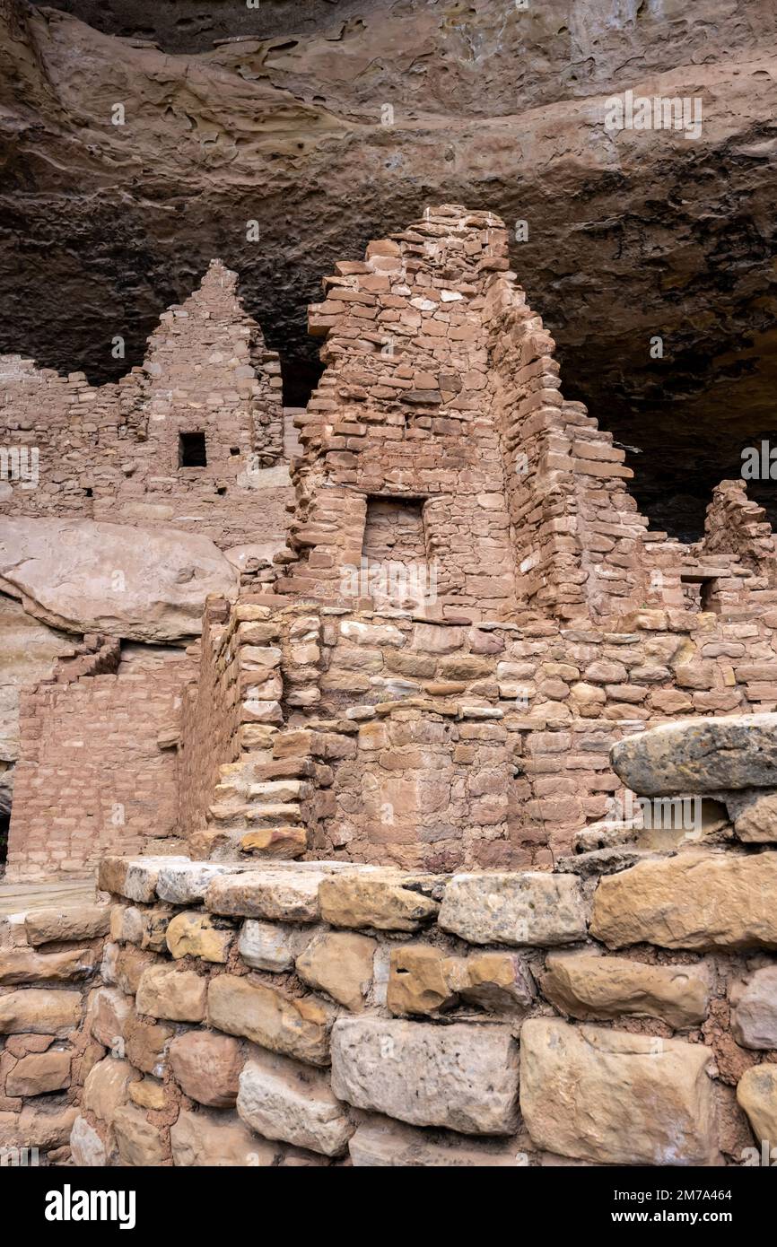 Stacked Stone Walls of Long House In Mesa Verde National Park Stock ...