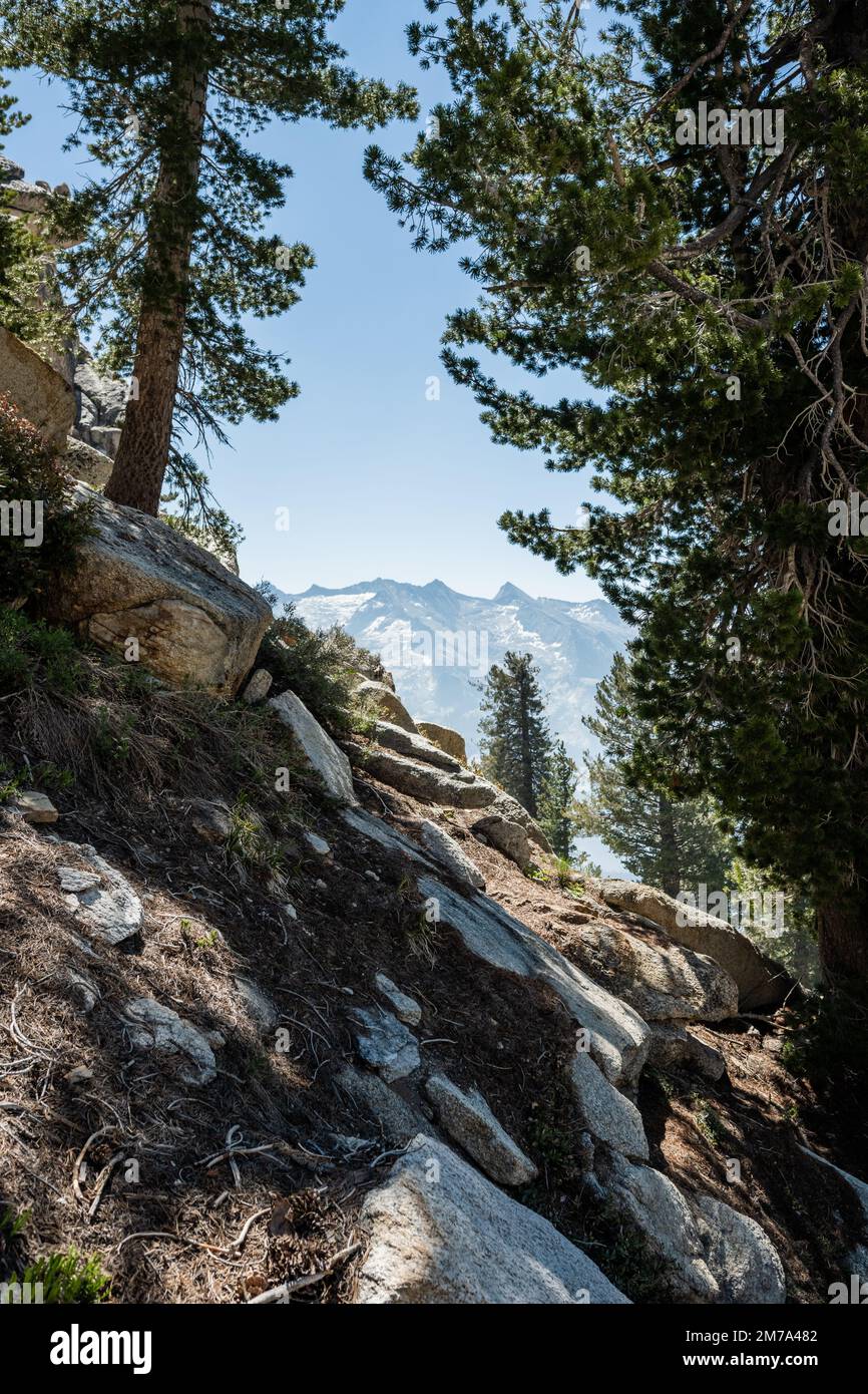 Steep Section of Trail Climbing Up to Alta Peak with Mountains in the Distance Stock Photo