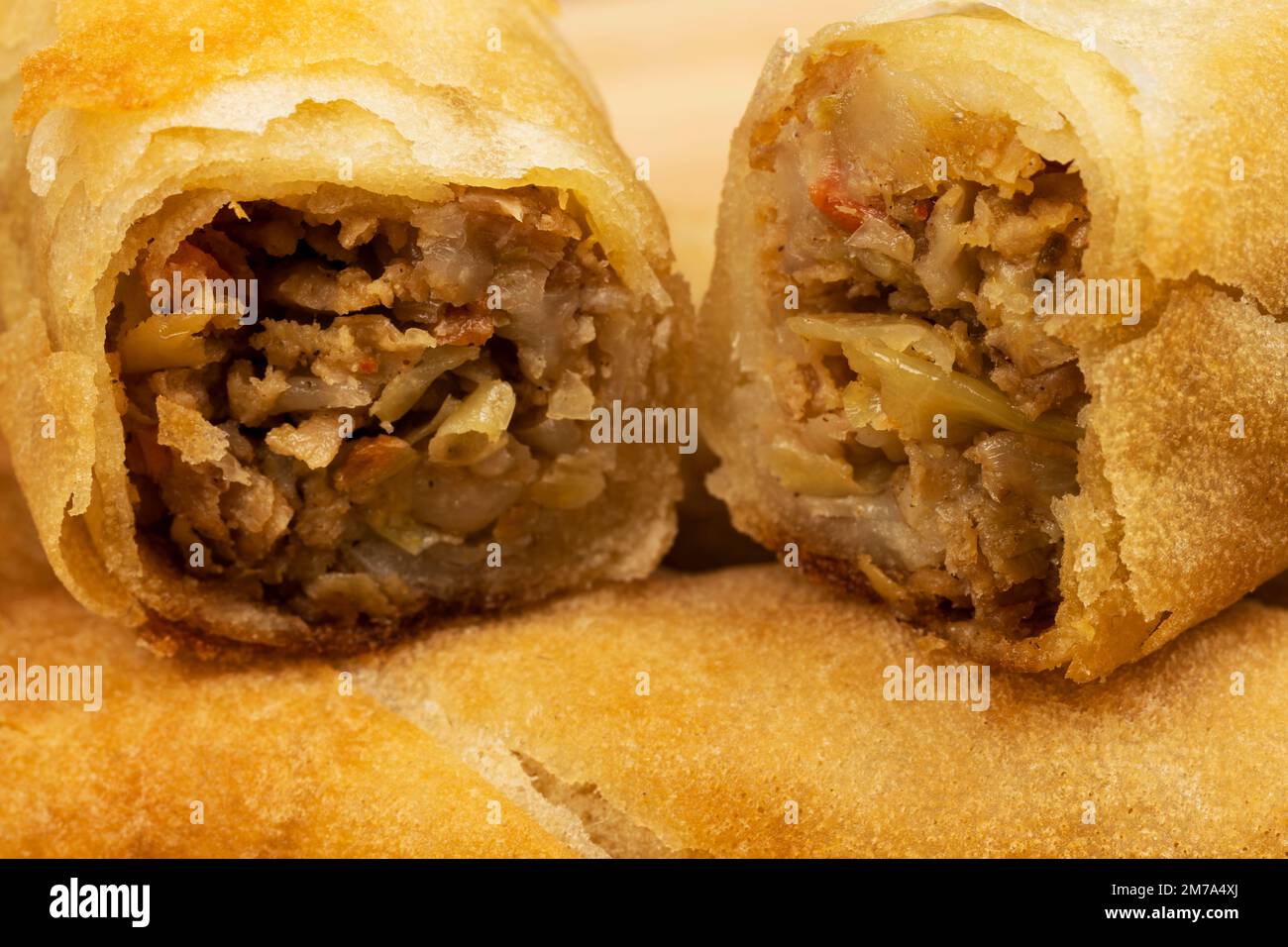 Delicious vegetarian spring rolls isolated. Stock Photo
