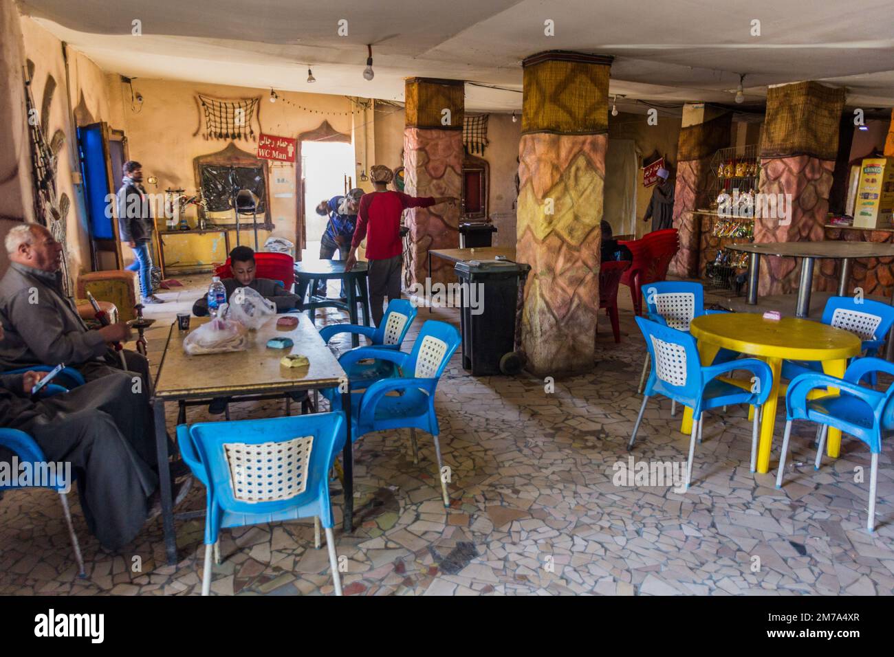 WESTERN DESERT, EGYPT - FEBRUARY 4, 2019: Interior of a road side restaurant on a desert road, Egypt Stock Photo