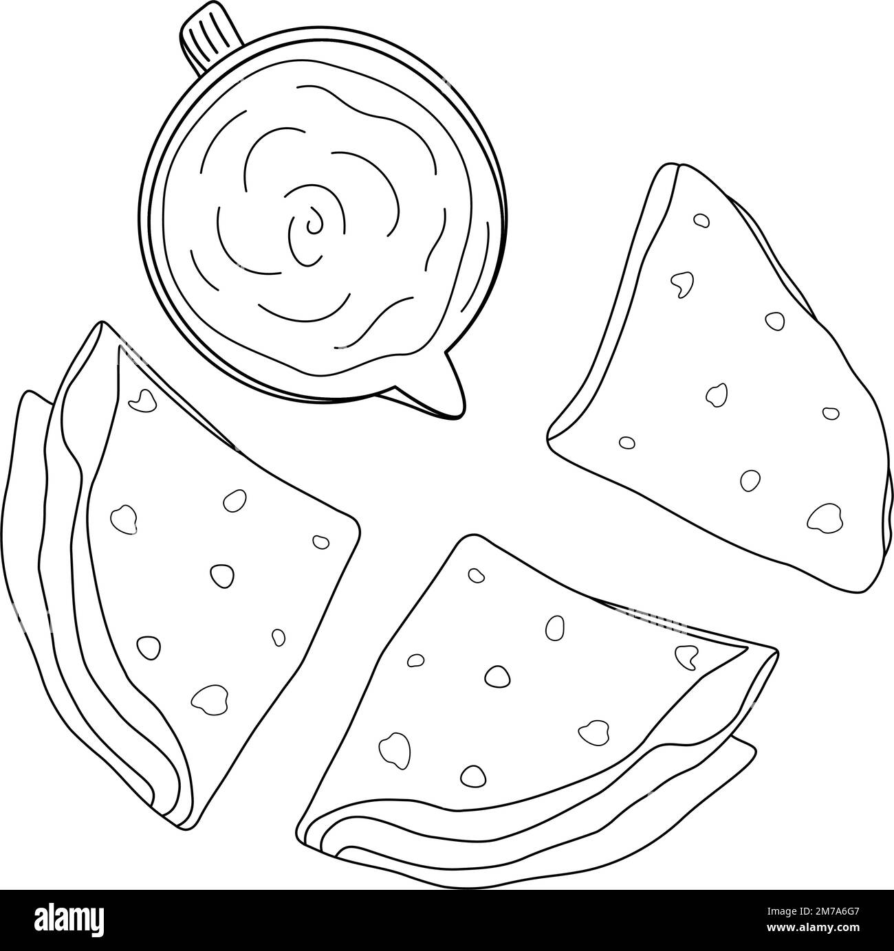 Corn tortillas folded in a triangle with sauce in a gravy boat. Line ...