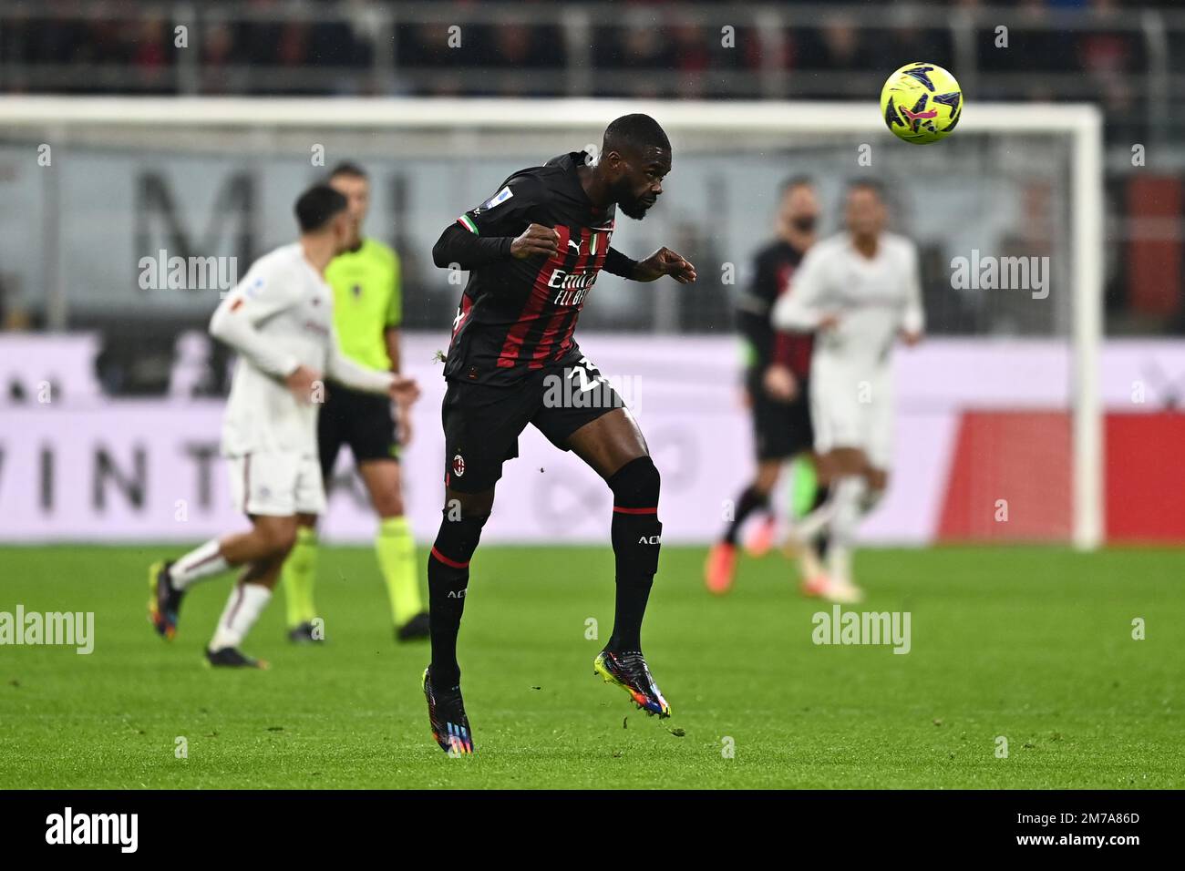 January 8, 2023, Milan, Italy: Tammy Abraham of As Roma and Fikayo Tomori  of Ac Milan during the Italian Serie A, football match between Ac Milan and  As Roma on Jannuary 08