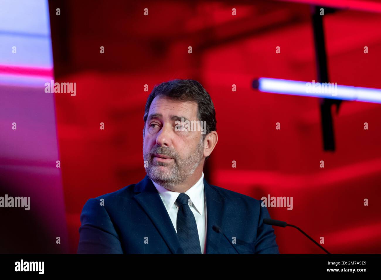 Christophe Castaner delivers a speech for the inauguration of the first