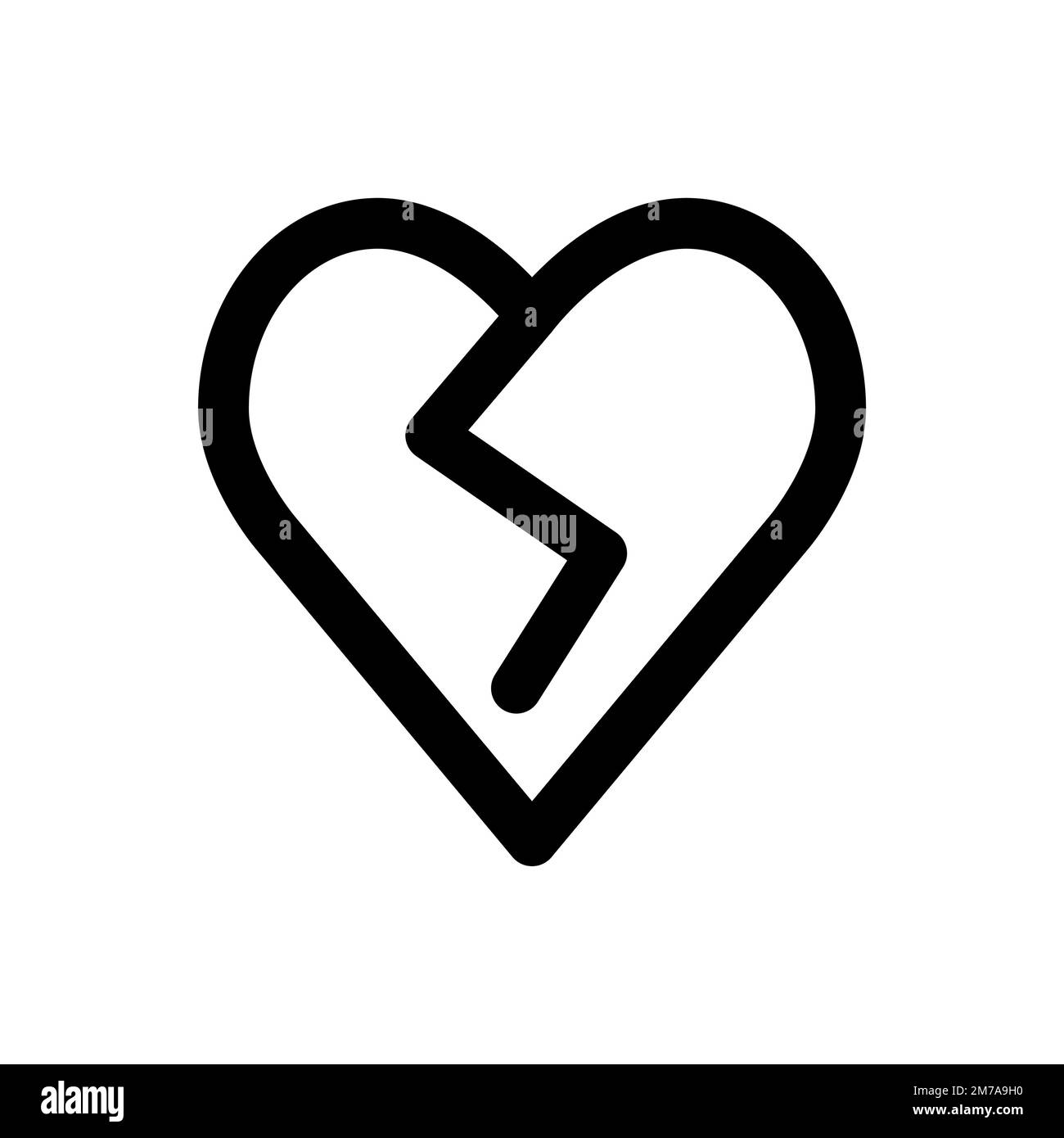 Broken heart icon line isolated on white background. Black flat thin ...
