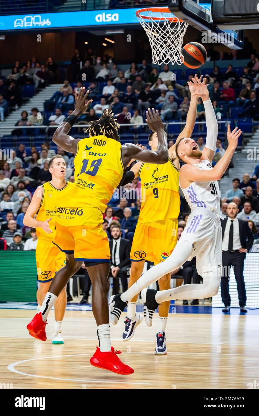 Madrid, Madrid, Spain. 8th Jan, 2023. Dzanan Musa (Real Madrid) in action  during the basketball match between Real Madrid and Gran Canaria valid for  the matchday 15 of the spanish basketball league