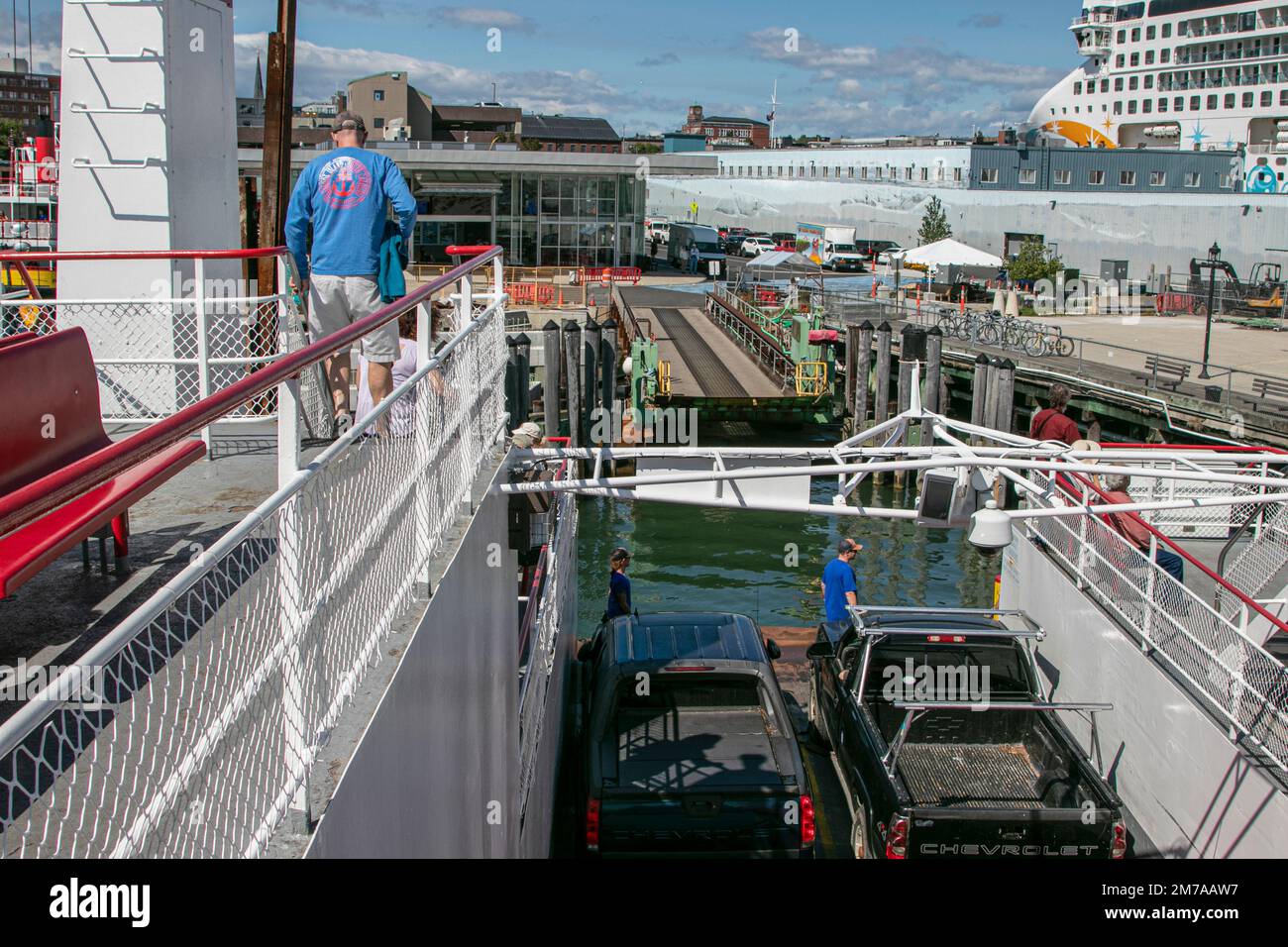 USA, Maine, Portland, Harbor and Bay, Ferry landing, unloading Stock Photo Alamy